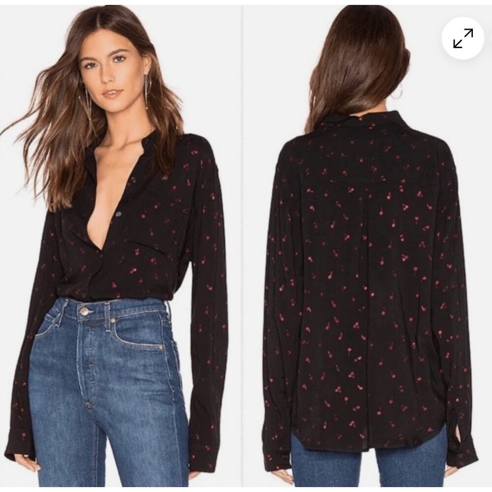 Revolve Rails Rocsi Top Womens Large Metallic Cherries Button Down Lightweight - Picture 2 of 16
